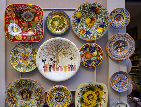 Massa Italy - Sept 17, 2022: Shop with typical Italian ceramics in Massa Maritima. Tuscany, Italyのeditorial素材