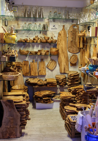 Massa Italy - Sept 11, 2022: A shop selling local and typical italian produce in the historic center of Massa Maritima. Tuscans.のeditorial素材