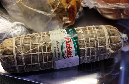 Cracow, Poland - November 3, 2021: Presentation of typical traditional Italian meat products at Enoexpo and Gastro Food - Trade Fair for Food and Drinks for Cateringのeditorial素材