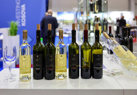 Cracow, Poland - November 17, 2022: International Wine Trade Fair ENOEXPO in Cracow. Producers of wine from all around the world meet the importers distributors and representatives.のeditorial素材