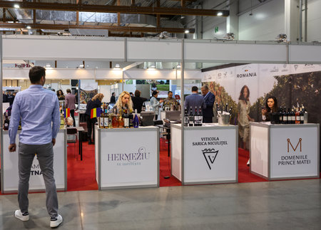 Cracow, Poland - November 17, 2022: International Wine Trade Fair ENOEXPO in Cracow. Producers of wine from all around the world meet the importers distributors and representatives.のeditorial素材