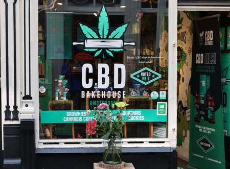 Amsterdam, Netherlands - April 21, 2023: One of the many coffee shops in De Wallen - called the red light district famous for its entertainment characterのeditorial素材