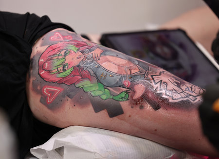 Krakow, Poland - June 12, 2022: Unidentified participant at 15th Tattoofest Convention in Cracow. One of the most prestigious tattoo festivals.のeditorial素材