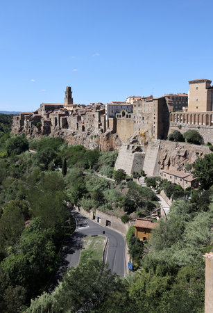 Pitigliano - the picturesque medieval town founded in Etruscan time on the tuff hill in Tuscany, Italy.の写真素材