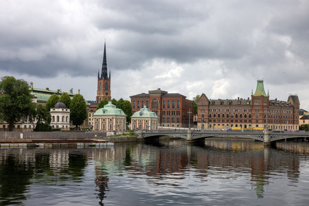 Stockholm, Sweden - July 25, 2023: View from Stallbron Bridge to Gamla Stan, Stockholm, Swedenのeditorial素材