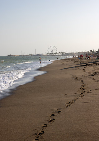 Torremolinos, Spain - September 15, 2023: La Carihuela beach in Torremolinos, Malaga, Costa del Sol, Spainのeditorial素材
