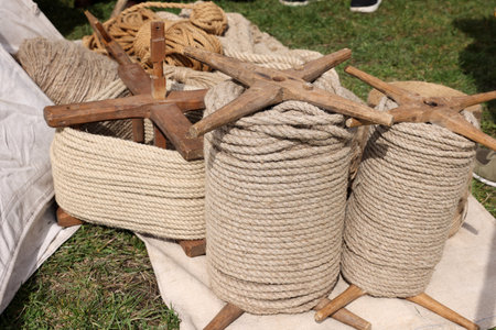 coils of ropes made in the traditional way from natural materialsの写真素材