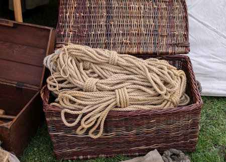 coils of ropes made in the traditional way from natural materialsの写真素材