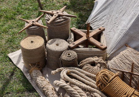 coils of ropes made in the traditional way from natural materialsの写真素材