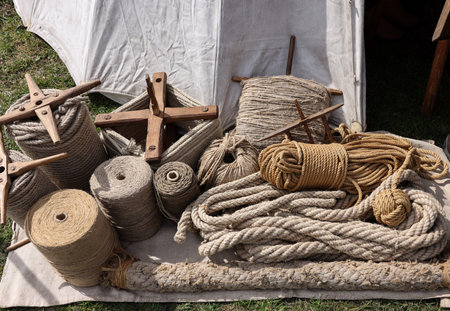 coils of ropes made in the traditional way from natural materialsの写真素材