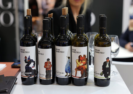 Cracow, Poland - November 17, 2022: International Wine Trade Fair ENOEXPO in Cracow. Producers of wine from all around the world meet the importers distributors and representatives.のeditorial素材