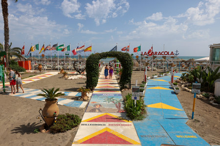 Torremolinos, Spain - September 15, 2023: View of La caracola beach in Torremolinos, Malaga, Costa del Sol, Spainのeditorial素材