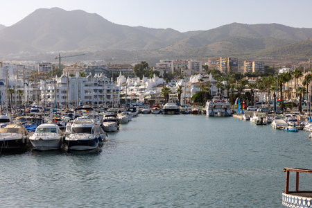 Benalmadena, Spain - September 15, 2023: Boats and yachts moored at Puerto Marina in Benalmadena, Costa del Sol Malaga, Spain. This marina has berths for 1100 boatのeditorial素材