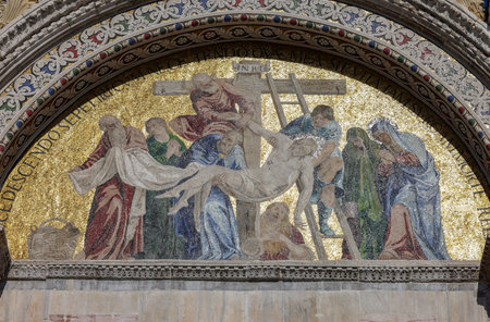 The basilica of St. Mark in Venice. Italy. Mosaic from the upper facadeの写真素材