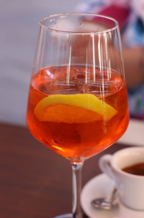 Espresso and Aperol Spritz - time to relax in Venice. Italy.の写真素材