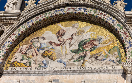 The basilica of St. Mark in Venice. Italy. Mosaic from upper facade iの写真素材
