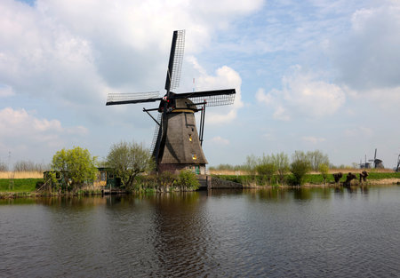 One of the 19 windmills at Kinderdijk in the Netherlands. Built about 1740, this is the largest concentration of windmills in the Netherlands, a UNESCO world heritage site.の写真素材