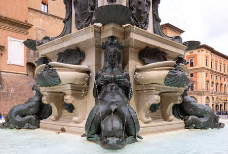 The Fountain of Neptune by Giambologna on Piazza Maggiore in Bologna, Italy.の写真素材