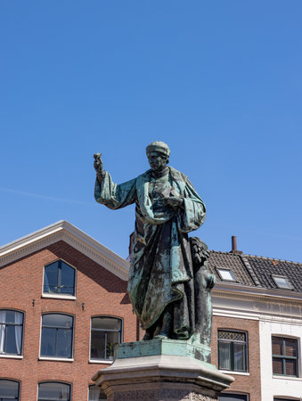 Statue of Laurens Janszoon Coster on the Grote Markt in Haarlem, the Netherlandsの写真素材