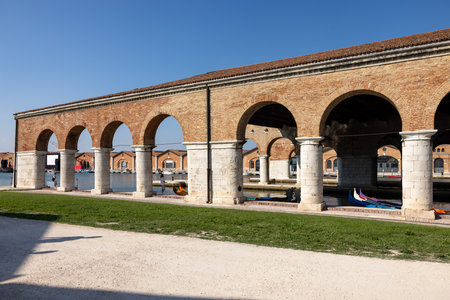 Venice, Italy - The Venetian Arsenal. The Gaggiandre, two magnificent shipyards built between 1568 and 1573 after some designs attributed to Jacopo Sansovinoのeditorial素材