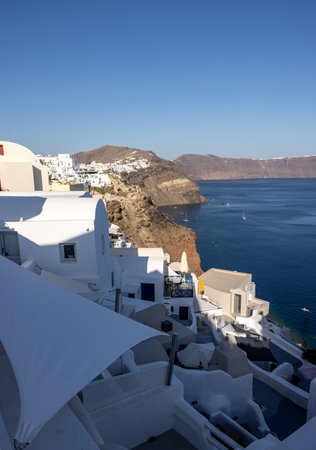 Whitewashed houses in Oia on Santorini island, Cyclades, Greeceの写真素材