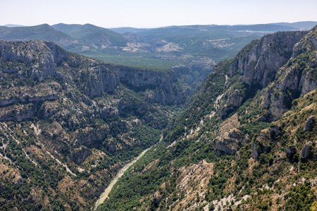 Breathtaking views from The Route des CrÃªtes on the Gorges du Verdon a deep, steep canyon formed...