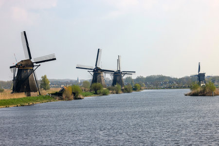 The windmills at Kinderdijk, the Netherlands, a UNESCO world heritage site. Built about 1740 system...