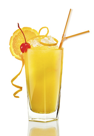 cocktail with ice and orange in a longdrink glassの写真素材