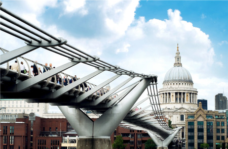 St. Pauls Cathedral and Millennium bridge at England United Kingdomのeditorial素材