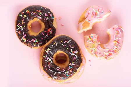 Donuts on pink backgroundの写真素材