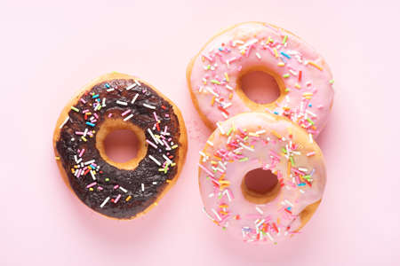 Donuts on pink backgroundの写真素材