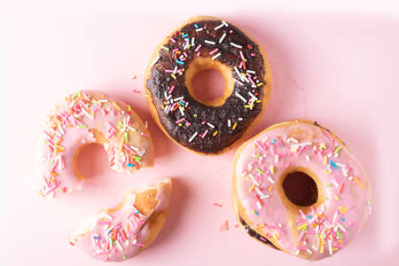 Donuts on pink backgroundの写真素材