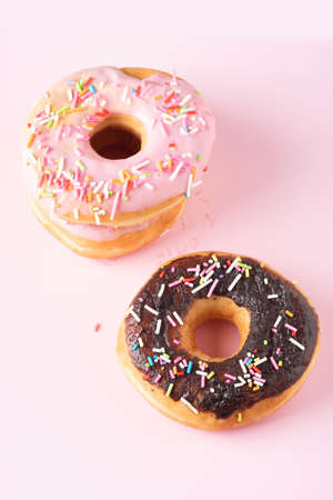 Donuts on pink backgroundの写真素材