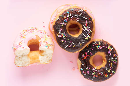 Donuts on pink backgroundの写真素材