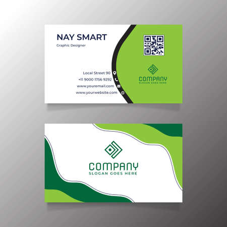 Green White Business Card Template With Qr Codeのイラスト素材