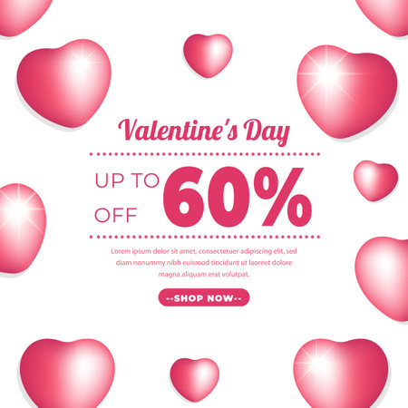 Valentine Day Banner with Pink Colour. Romantic banner For Promotion, 14 February Sale. Big Sale 50% Off for Fashion, Digital Promotion, Voucher or Card. Vector illustrationのイラスト素材