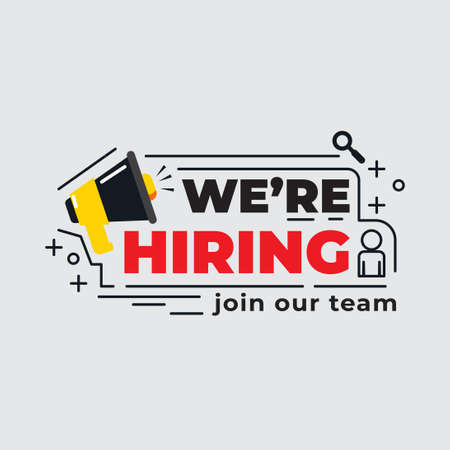We Are Hiring emblem. Business hiring and recruiting employee for empty position, Job Vacancy Concept, illustration for banner and media social design for recruiting staff. vector illustrationのイラスト素材