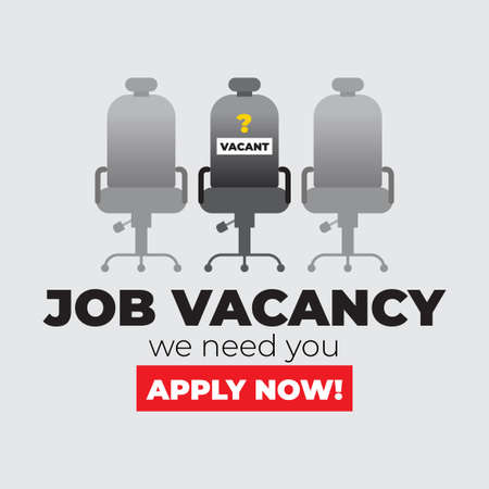 Job Vacancy with Empty office chair.  Business hiring and recruiting employee for empty position,  illustration for banner and media social design for recruiting staff. vector illustrationのイラスト素材