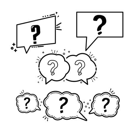 Question bubbles line icon, Ask help sign, Faq questionnaire symbol Line style question bubbles icon. Line art concept vector illustrationのイラスト素材