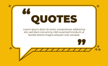 Typography design quote chat bubble background. Remark quote text box poster template concept. Blank empty frame citation. Quotation paragraph symbol icon. Double bracket comma mark with yellow colourのイラスト素材