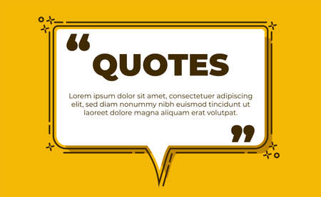 Typography design quote chat bubble background. Remark quote text box poster template concept. Blank empty frame citation. Quotation paragraph symbol icon. Double bracket comma mark with yellow colourのイラスト素材