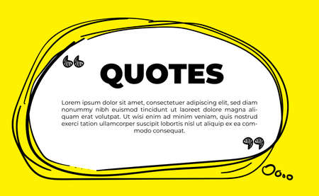 Typography design quote chat bubble background. Remark quote text box poster template concept. Blank empty frame citation. Quotation paragraph symbol icon. Double bracket comma mark with yellow colourのイラスト素材