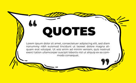 Typography design quote chat bubble background. Remark quote text box poster template concept. Blank empty frame citation. Quotation paragraph symbol icon. Double bracket comma mark with yellow colourのイラスト素材