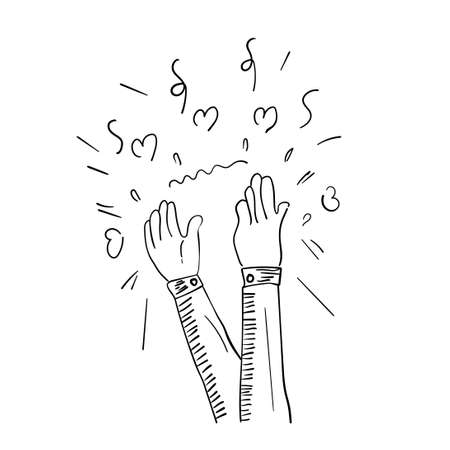 Hand Drawn of Applause, Hands Clapping Ovation Gesture with Doodle Styleのイラスト素材