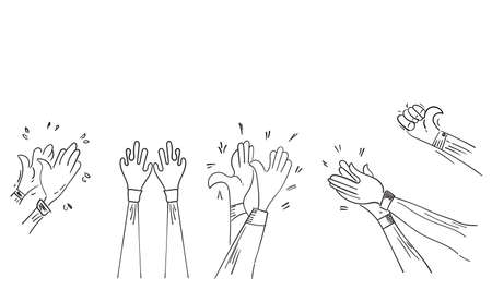 Set of Hand Drawn Applause, Hands Clapping Ovation Gesture With Doodle Styleのイラスト素材