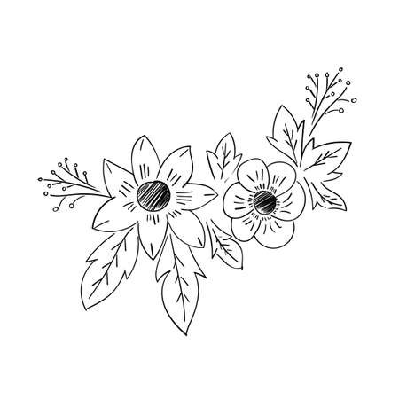 hand drawn  botanical leaf doodle wildflowerのイラスト素材