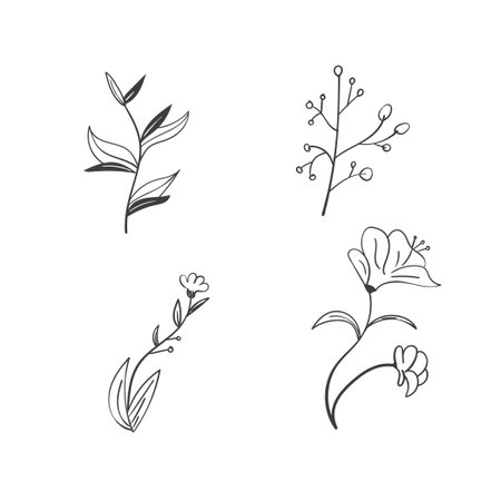 Set of vintage floral elements doodle vector. Elements flowers, branches, swashes and flourishesのイラスト素材