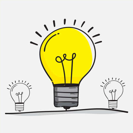 hand drawn light bulb icon. doodle concept of idea. Brainstorming inspiration design. light bulb symbolsのイラスト素材
