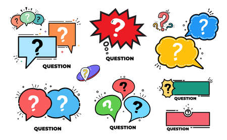 Set of Question bubbles line icon, Ask help sign, Faq questionnaire symbol Line style question bubbles icon. Line art concept vector illustrationのイラスト素材