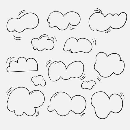 Set of cloud hand drawn line art with doodle style. 
cloud element design vector illustrationのイラスト素材